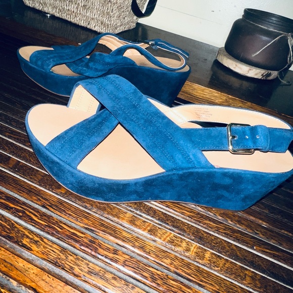 J.Crew blue suede wedge with ankle strap size 8 - Picture 2 of 6